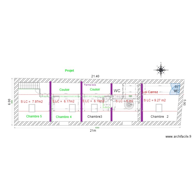 KB Projet chambre. Plan de 11 pièces et 90 m2