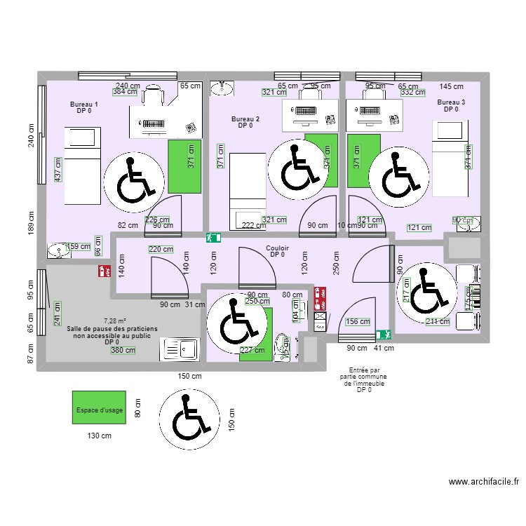 CABINET PARAMEDICAL DU CENTRE APRES TRAVAUX espaces de rotation. Plan de 9 pièces et 67 m2