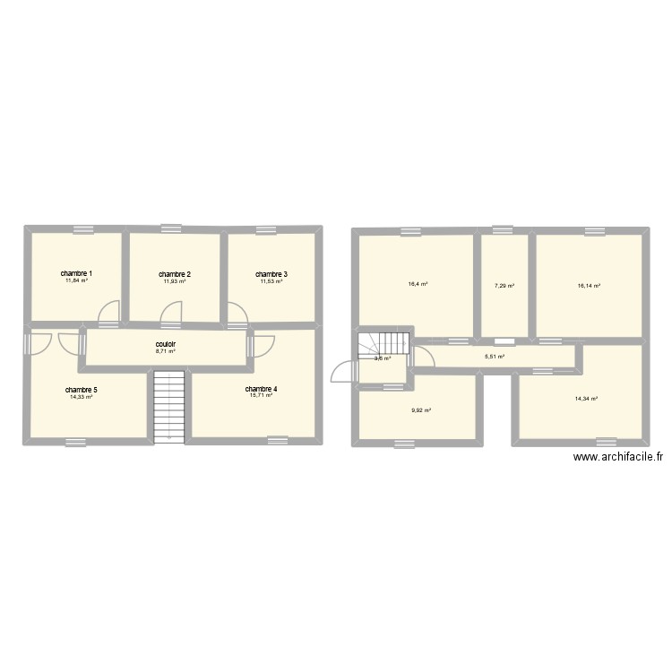 etage maison uxem. Plan de 13 pièces et 147 m2