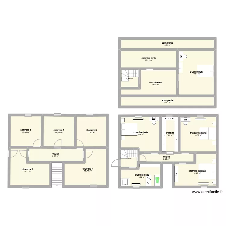etage maison uxem2. Plan de 19 pièces et 217 m²
