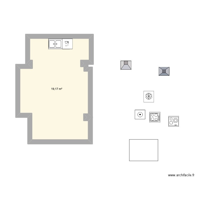 CocinaBase2. Plan de 1 pièce et 19 m2