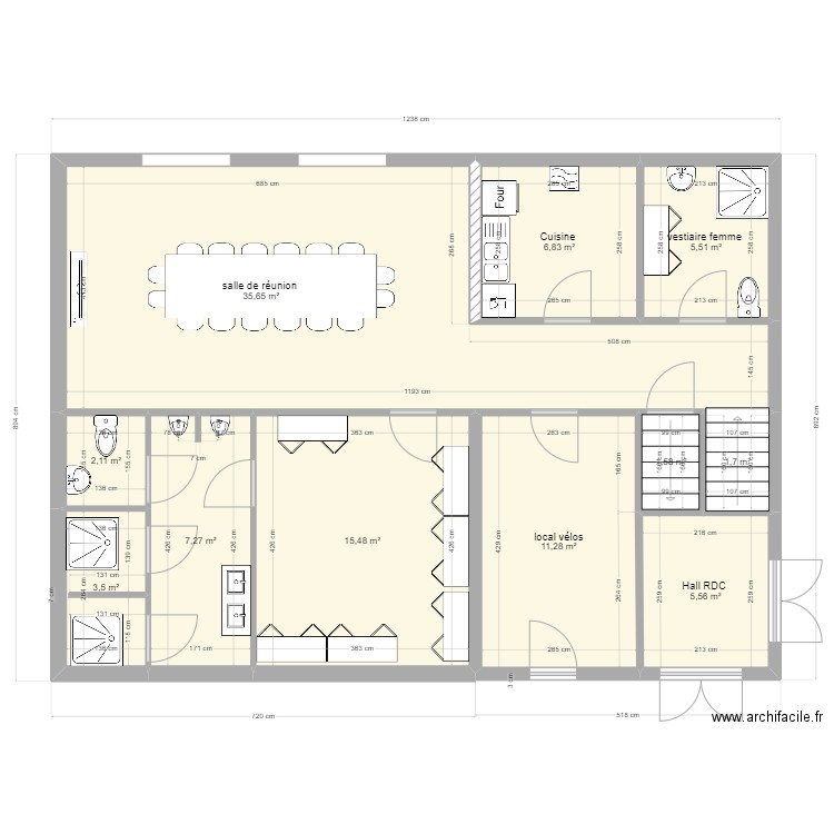 local Eu Nord sous sol -2. Plan de 11 pièces et 96 m2