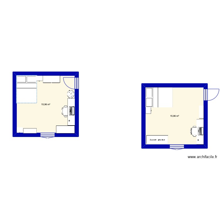 ch . Plan de 2 pièces et 32 m2