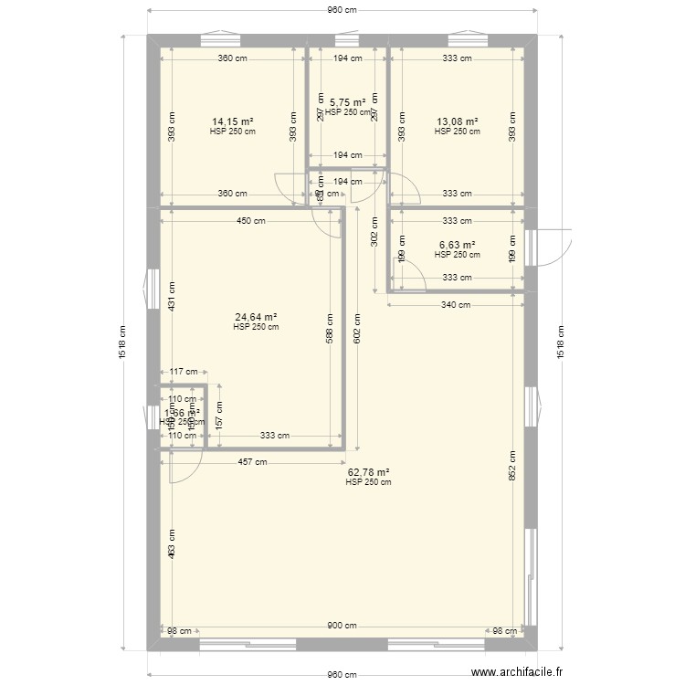 plan de masse fini. Plan de 7 pièces et 129 m2