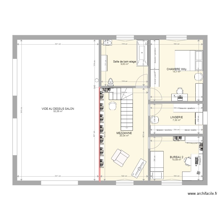 Etage willy 1. Plan de 6 pièces et 115 m2