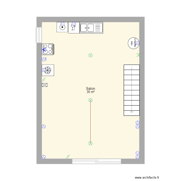 Salon. Plan de 1 pièce et 35 m2