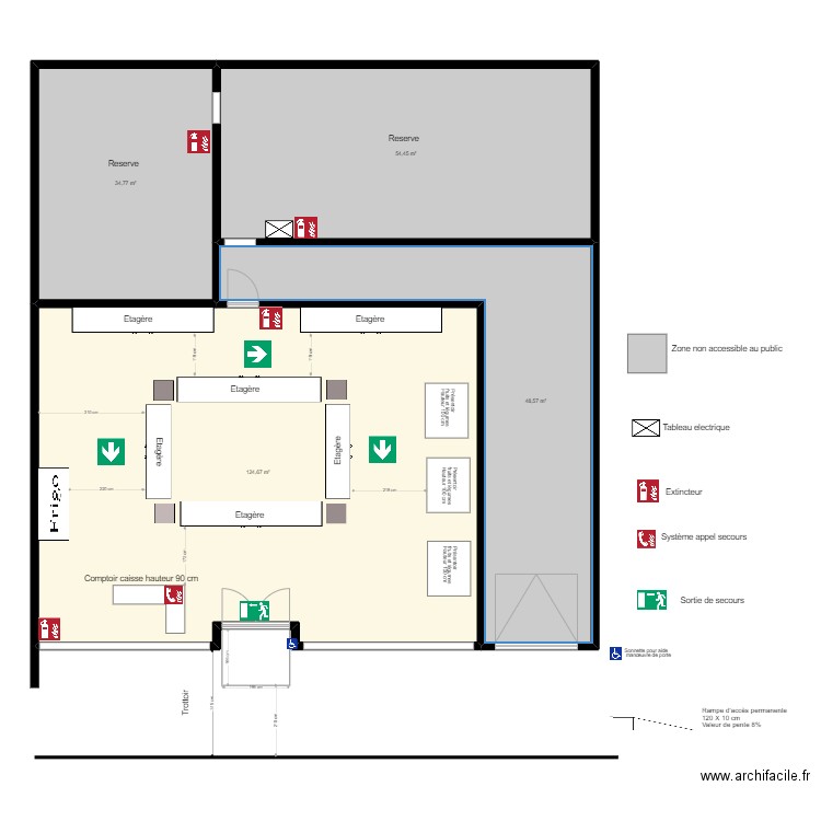 Epicerie Bologne SSI. Plan de 4 pièces et 262 m2