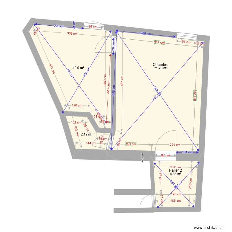 Reillanne palier2 chambre. Plan de 4 pièces et 41 m2