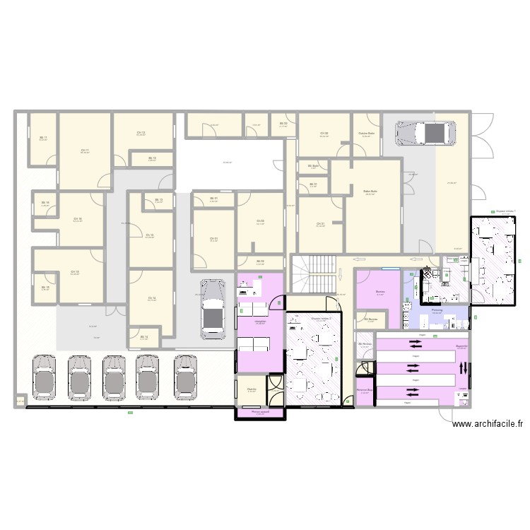 5-Complexe Bouaké VF. Plan de 69 pièces et 751 m2