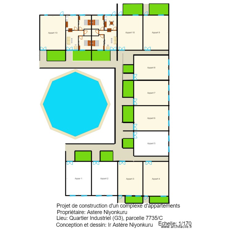 Vue en plan hotel appart. Plan de 0 pièce et 0 m2