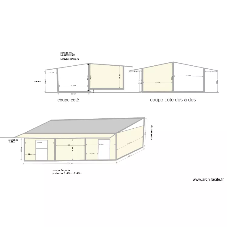 croquis  3 boxes. Plan de 