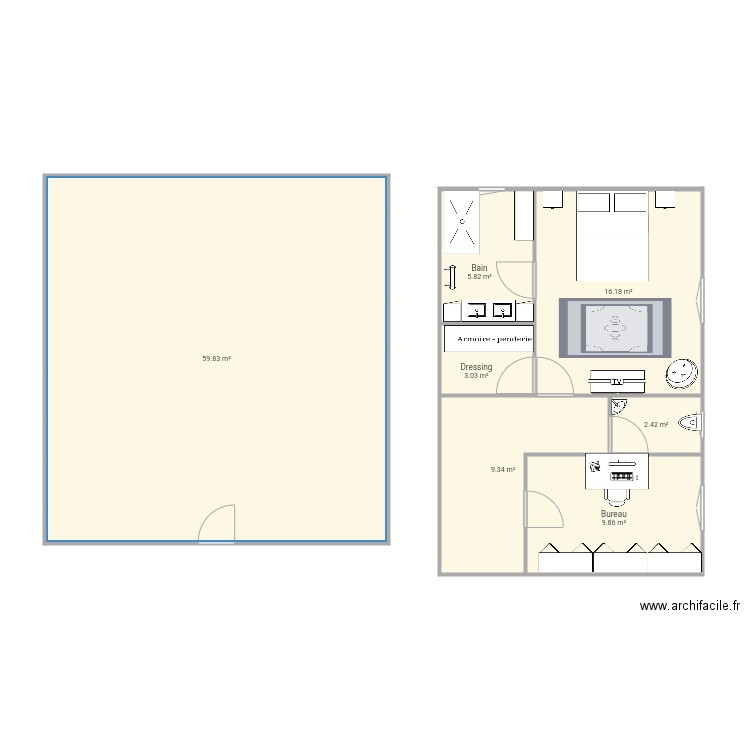 Chambre . Plan de 0 pièce et 0 m2