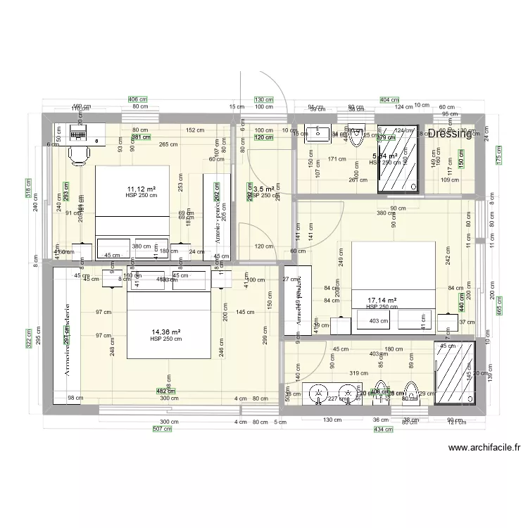 Etage surface 54m2 habitableVariante B. Plan de 