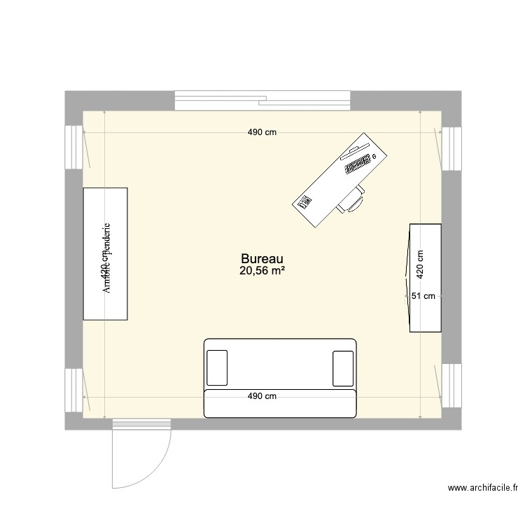 BUREAU AVEC CANAPE LIT. Plan de 1 pièce et 21 m2