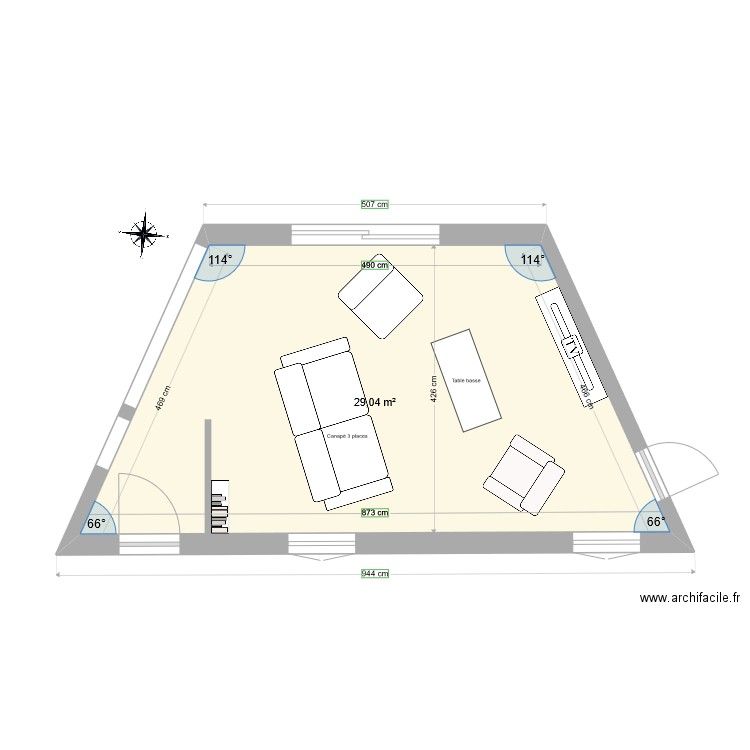 RDS32 SALON. Plan de 1 pièce et 29 m2