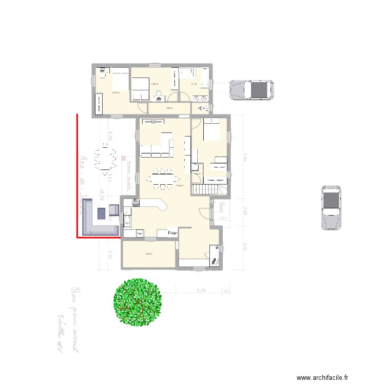 plan maison avec extension 1. Plan de 9 pièces et 128 m2