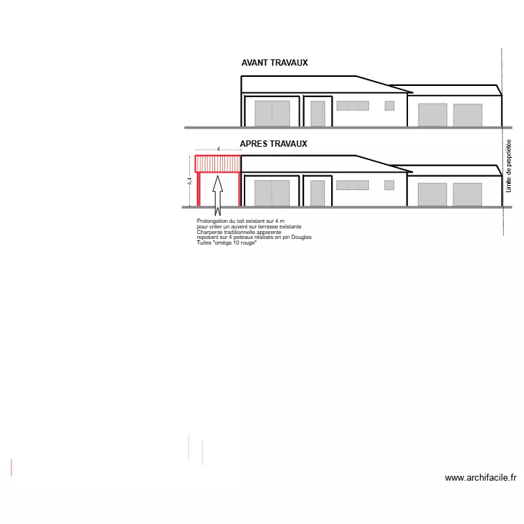 Fa&ccedil;ade Est apr&eacute;s travaux. Plan de 3 Pièces et 42 m²