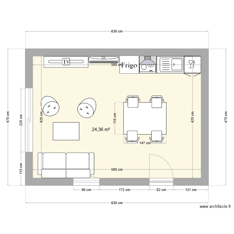 Maison t2 volx . Plan de 1 pièce et 24 m2