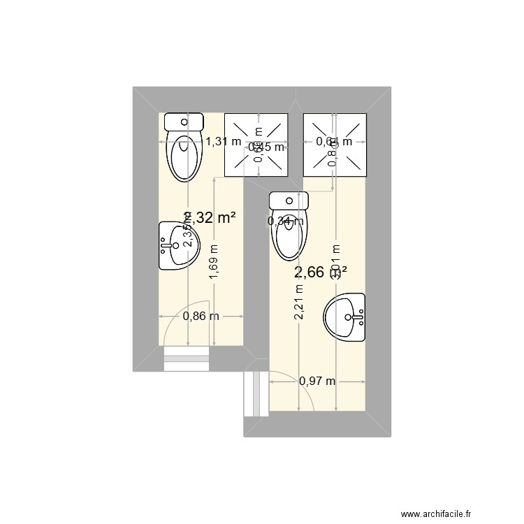 Espace bas. Plan de 2 pièces et 5 m2