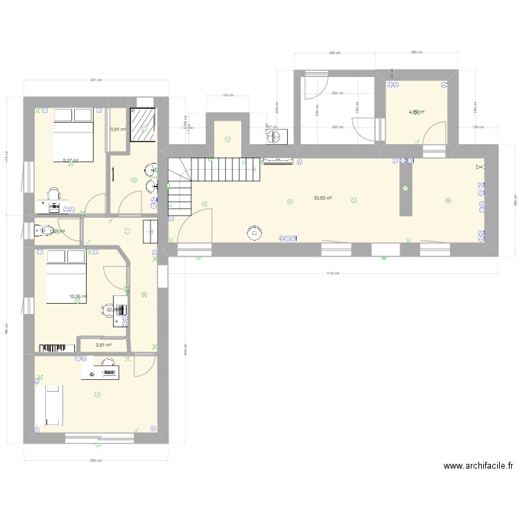 Plan maison RDC - electricité. Plan de 8 pièces et 85 m2