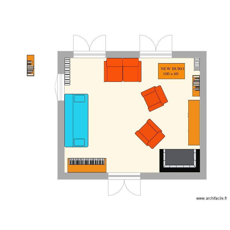 BOURISP RDC Salon avec PIANO et BZ. Plan de 1 pièce et 22 m2