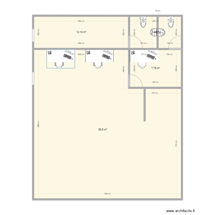 PLAN BUREAUX SERVON 2. Plan de 4 pièces et 107 m2