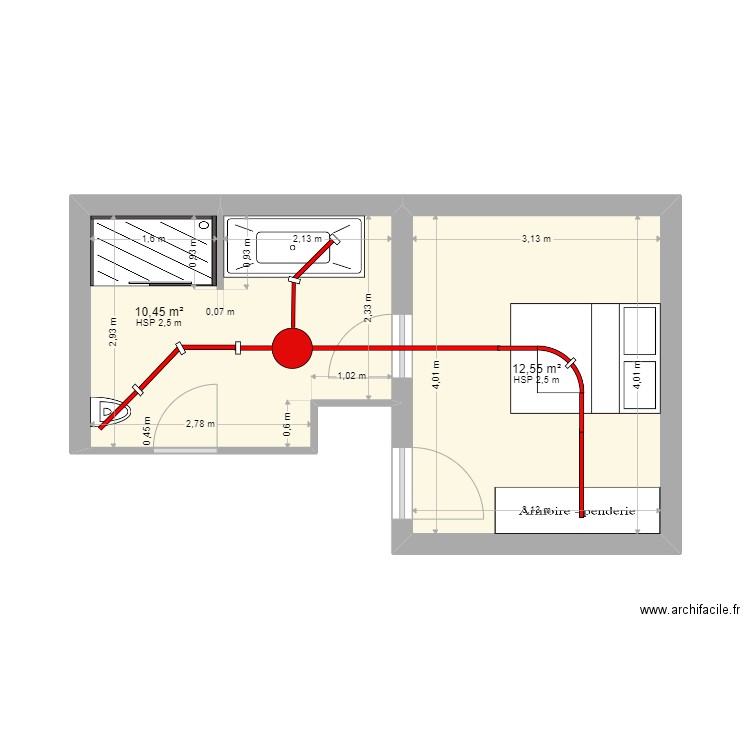 LAPLACE. Plan de 2 pièces et 23 m2