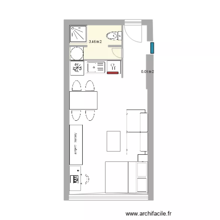 Appart 16A en studio de 28m2. Plan de 