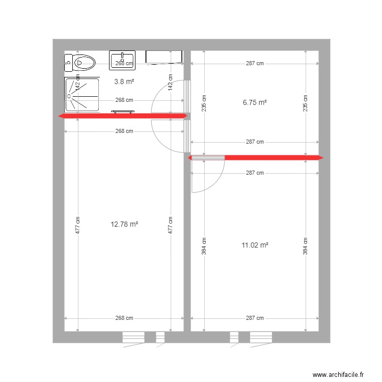 SDBHIL1. Plan de 4 pièces et 34 m2