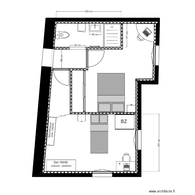 MARSON COTE 5. Plan de 2 pièces et 34 m2