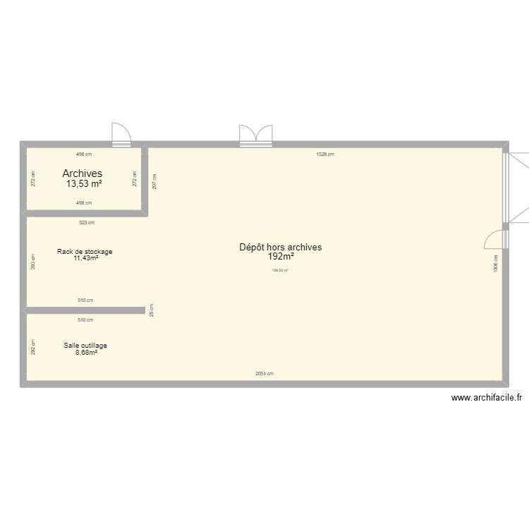 Dépôt. Plan de 2 pièces et 203 m2