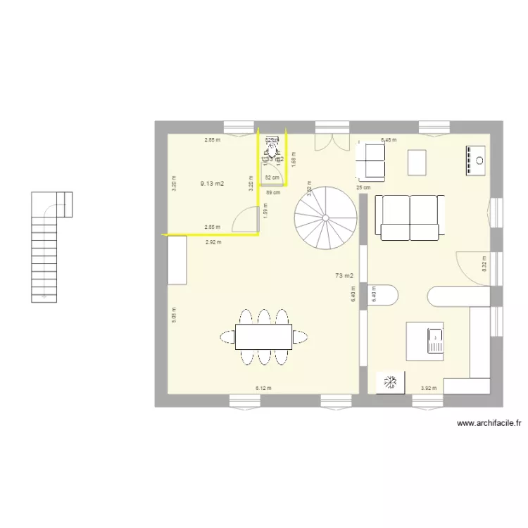 1er etage des biges amenage vue du toune. Plan de 