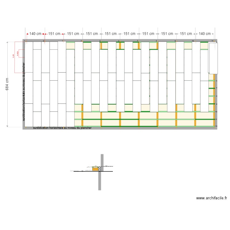 monitec plancher avec osbplacement effacé. Plan de 10 pièces et 95 m2