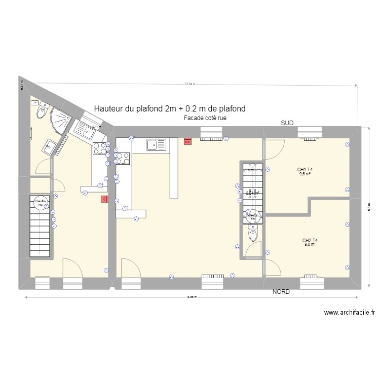 1er aménagév2 cuisines et sdb. Plan de 8 pièces et 74 m2