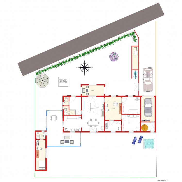 Pineuilh modifié. Plan de 7 pièces et 67 m2