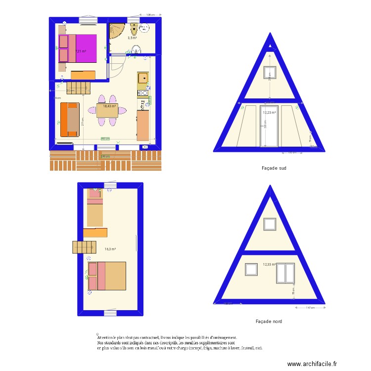 Tipi 6x5 interieur dlb. Plan de 6 pièces et 70 m2