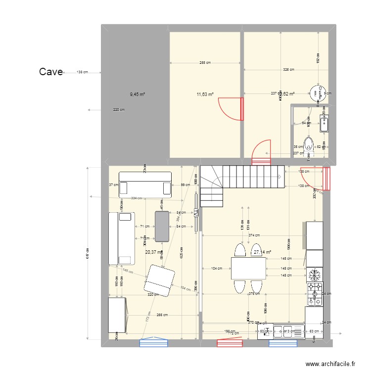 N°1 REZ DE CHAUSS2E. Plan de 5 pièces et 82 m2