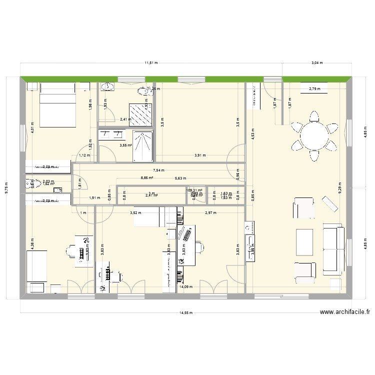 Maison - plan 2. Plan de 7 pièces et 128 m2