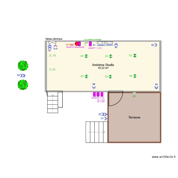 Aminima Studio FINAL. Plan de 2 pièces et 27 m2