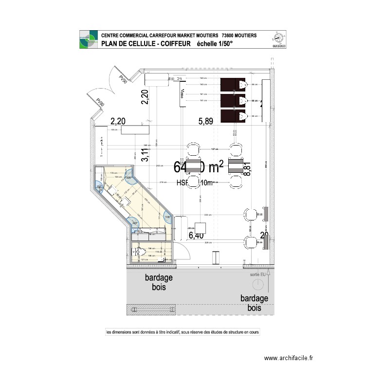 Moutiers 3. Plan de 2 pièces et 9 m2