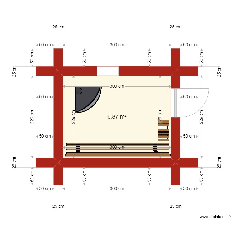 Sauna. Plan de 1 pièce et 7 m2