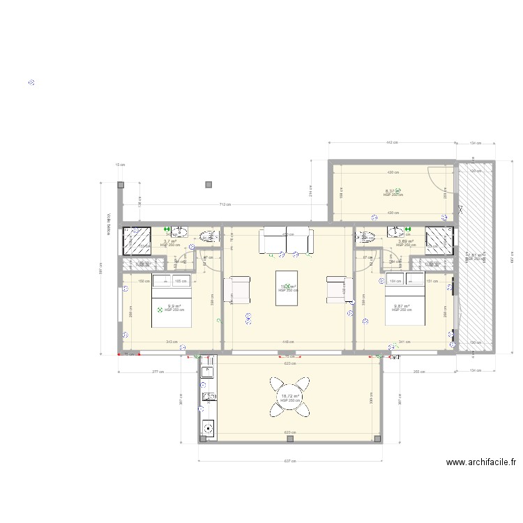 la Balinaise (10.12.22) - Janvier (4). Plan de 22 pièces et 217 m2