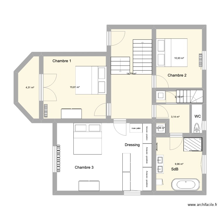 Maisonmeinau2et. Plan de 8 pièces et 61 m2
