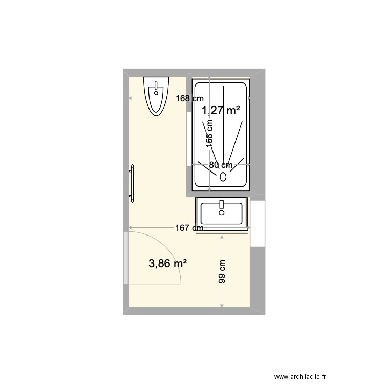 Plan sdb Itxassou / New layout. Plan de 2 pièces et 5 m2