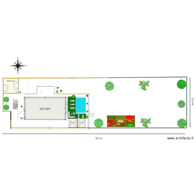 Vue en plan terrain et maison garage. Plan de 0 pièce et 0 m2