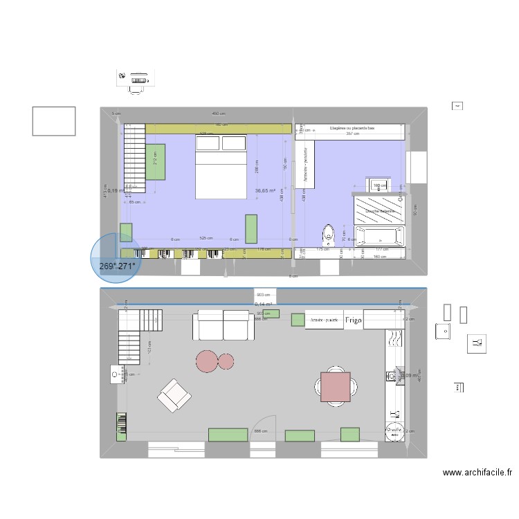 Ploerdut 5 Salon Est. Plan de 5 pièces et 73 m2