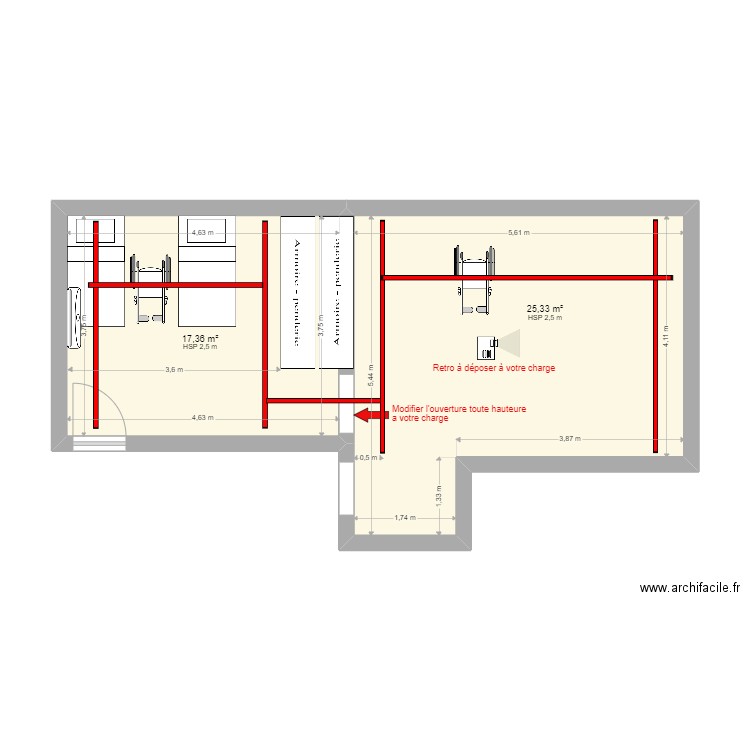 SEM ADEMIC . Plan de 2 pièces et 43 m2