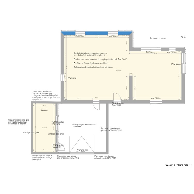 plan couleur façade et menuiserie. Plan de 0 pièce et 0 m2