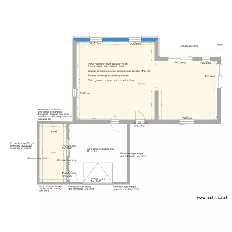 plan couleur fa&ccedil;ade et menuiserie. Plan de 