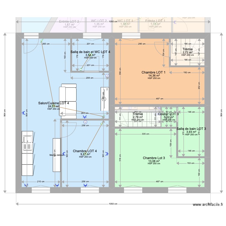 Congrier - Projet . Plan de 21 pièces et 173 m2